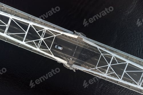 Preview: Road bridge over the river, filmed on a copter.