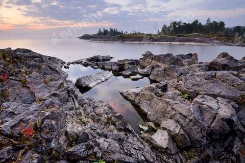 Preview: Tranquil view of Ladoga Lake from Iso Koirasaari Island, Ladoga Lake, Republic of Karelia, Russia