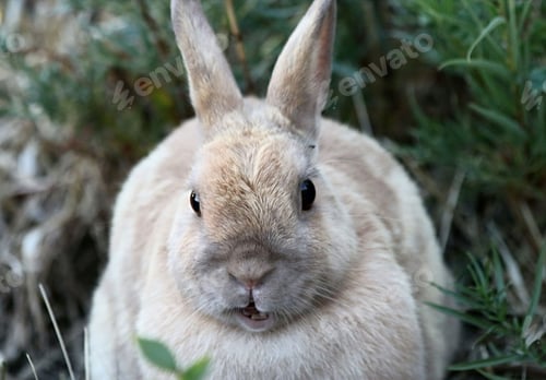 Preview: Natural background closeup of rabbit in the wild.