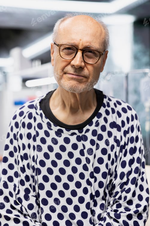Preview: Portrait of senior man participating in clinical trial for health innovation