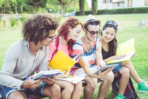 Preview: group of students studying at the park after school