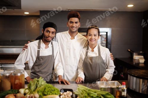Preview: Happy Diverse Team of Kitchen Workers