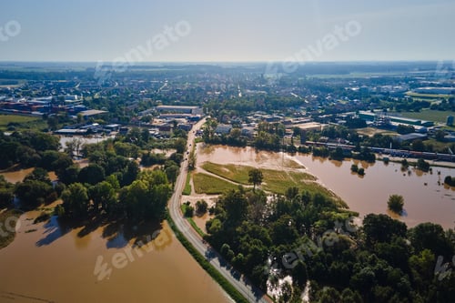 Preview: Flooded railway and industrial zone in small town