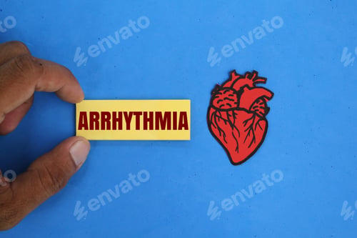Preview: the shape of the heart organ with the word arrhythmia.