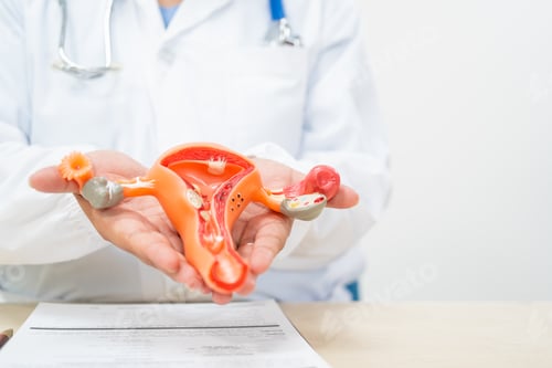 Preview: A female doctor sits at a desk in hospital explains about uterine conditions such as endometriosis