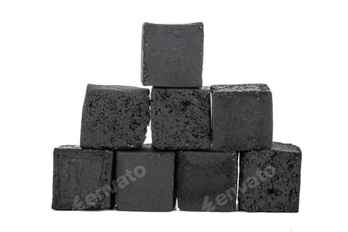Preview: Group of charcoal cubes isolated on white background