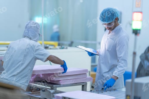 Preview: quality control inspector in a food processing facility monitors production