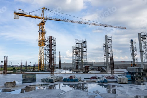 Preview: Scaffolding and steel structure on muddy construction site