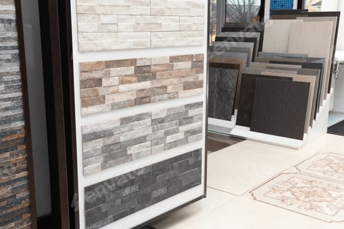 Preview: Many different samples of tiles on display in store