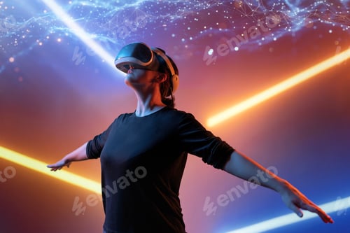 Preview: Woman with VR virtual reality goggles