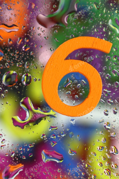 Preview: Number six on abstract colorful drops background