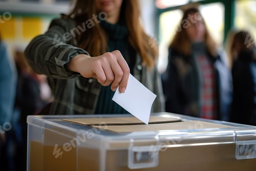 Preview: Person Depositing Voting Card Into Ballot Box for Casting Vote in Democracy