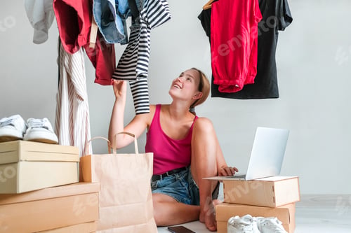 Preview: Second hand clothes, used wardrobe. Circular fashion, fast fashion, eco-friendly sustainable shoppin