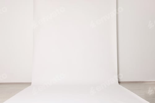 Preview: Modern white photo background. Professional studio equipment