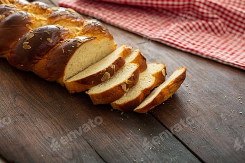 Preview: Easter greek tsoureki braid, sweet bread brioche on wood
