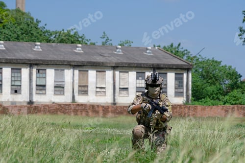 Preview: Soldier in civil war, ruin building.