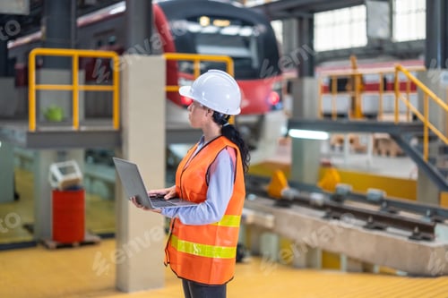 Vista previa: El ingeniero revisa los datos, actualiza el mantenimiento del tren y garantiza la seguridad para un servicio ferroviario de calidad.
