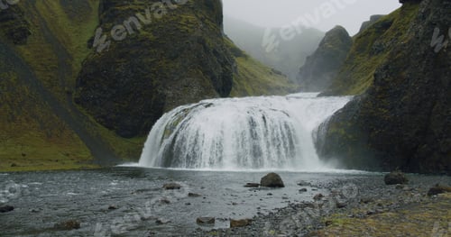 Preview: Beautiful waterfall Stjornarfoss near Kirkjubaejarklaustur at Iceland South coast