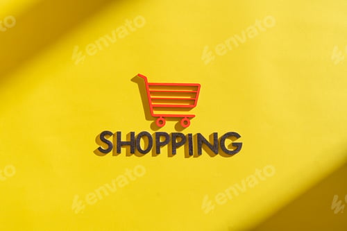 Preview: a shopping cart icon concept cut out letters, sale store business, simple minimalistic