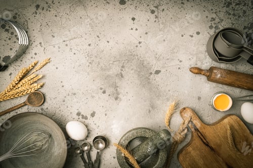 Preview: Baking utensils and ingredients.