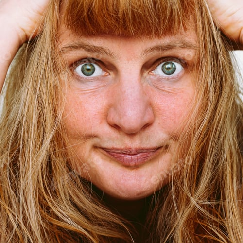 Preview: portrait of middle-aged woman with long blond red tangled hair