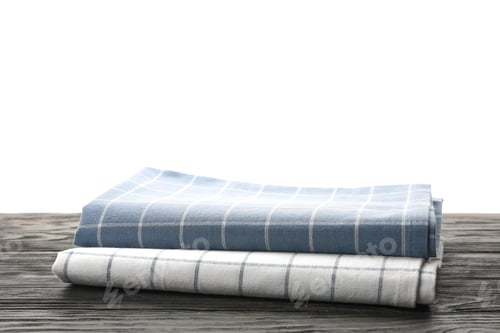 Preview: Fabric napkins on table against white background, space for text
