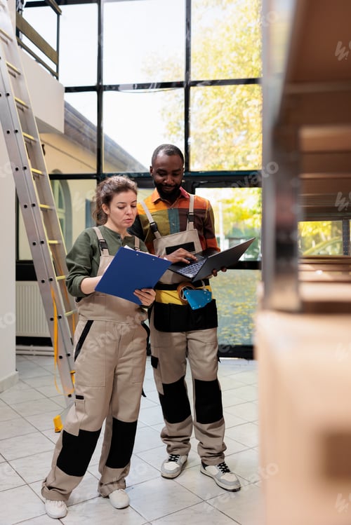 Preview: Diverse team working at storehouse inventory