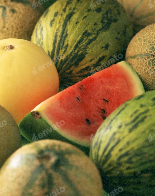 Preview: Mixed melons with sliced watermelon, close-up