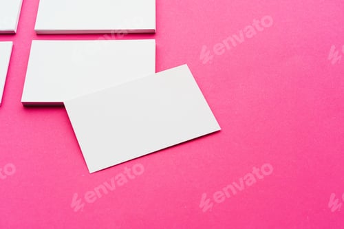 Preview: Mock-up on pink background. Businesscards with copy space