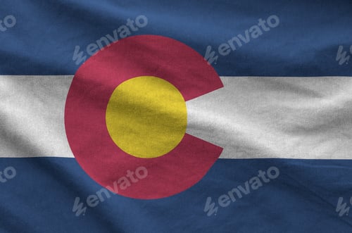 Preview: Colorado US state flag depicted on folded wavy fabric of old cloth