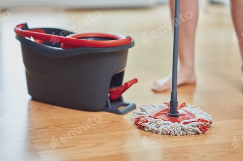 Preview: Picture of bucket and mop on the wooden floor