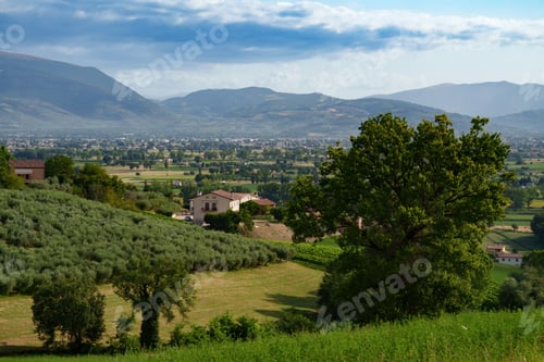 Preview: Rural landscape near Foligno and Montefalco, Umbria, Italy, at summer