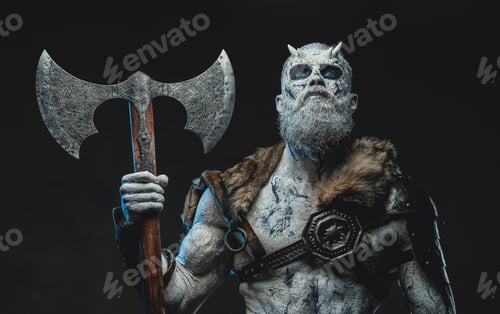 Preview: Eternal king with hatchet and pale skin in dark background