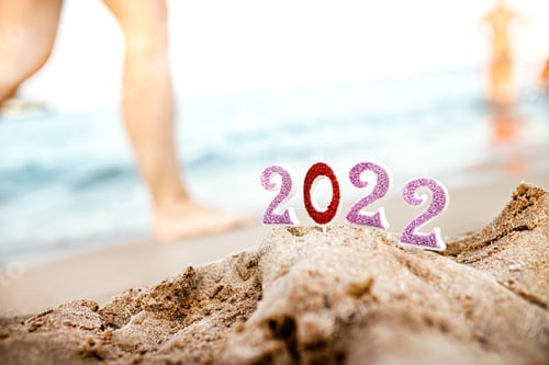 Preview: Figures 2022 on the sand on the beach of the sea. Holidays at sea for the New Year