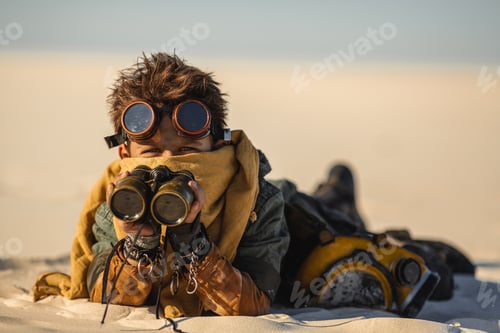 Preview: Post-apocalyptic Warrior Boy Outdoors in a Wasteland