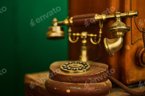 Preview: Vintage telephone, old retro radio on wood table