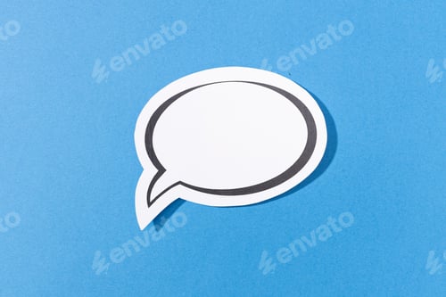 Preview: Blank Speech Bubble isolated on blue background. Mock up templateblue background