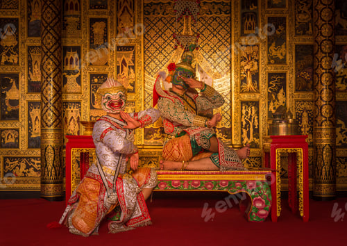 Preview: Khon is art culture Thailand Dancing in masked Tos-sa-kan and Hanuman are fighting in literature Ram