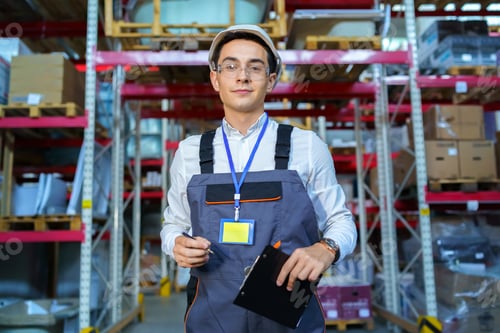 Preview: Portrait of a warehouse worker with a clipboard in his hands