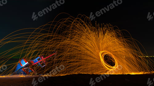 Preview: Fire dancers Swing fire dancing show fire show on the beach dance man juggling with fire