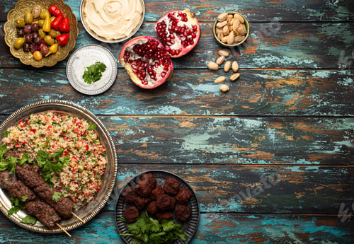 Preview: Arab Turkish assorted food from above copy space