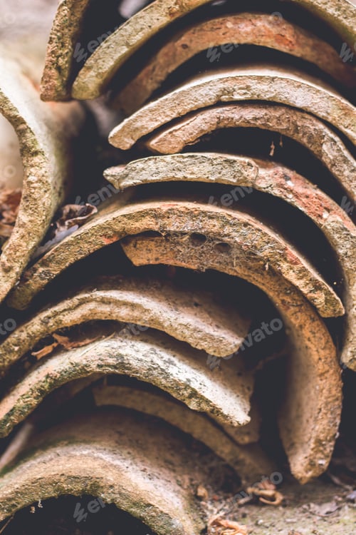 Preview: Vertical closeup shot of old roof tiles