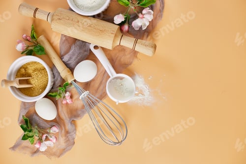 Preview: Bakery or cooking frame, ingredients, kitchen items for pastry