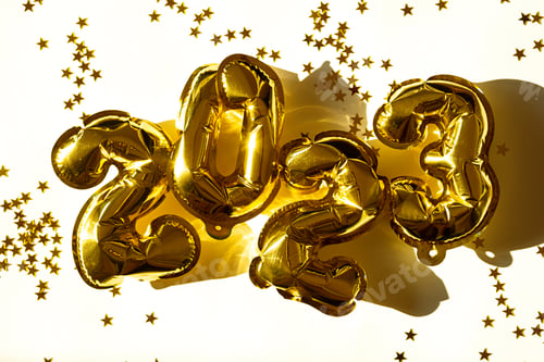 Preview: 2023 Number Made from Foil Golden Balloons. New Year Concept.