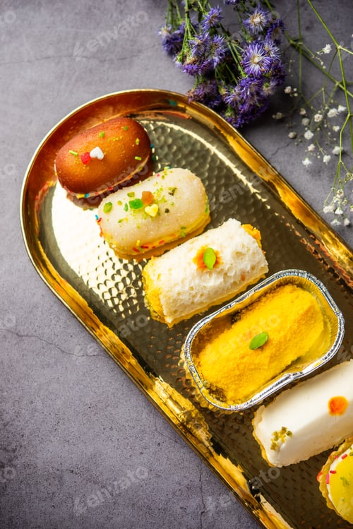 Preview: Malai Chop or Cream sandwich made using filling Rasgulla or Gulab jamun sweet is a Bengali sweet