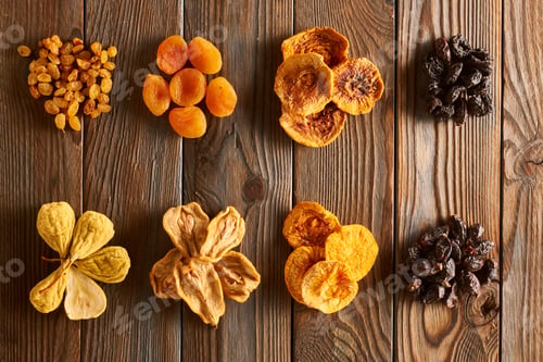 Preview: Dried fruits on wooden background