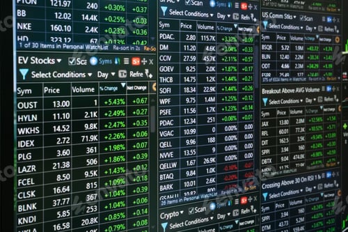 Preview: Digital graph chart diagrams of cryptocurrency, stock market or forex exchange on computer screen.