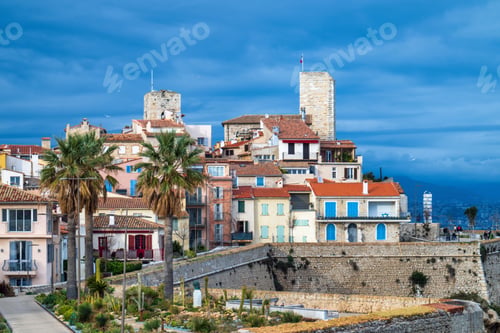 Preview: Antibes castle and central square, palm and cactus garden by the sea