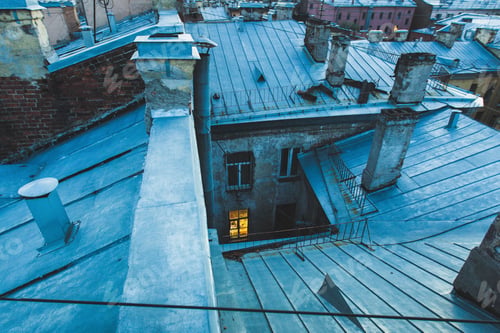 Preview: Roofs of old Saint-Petersburg, city view in twilight