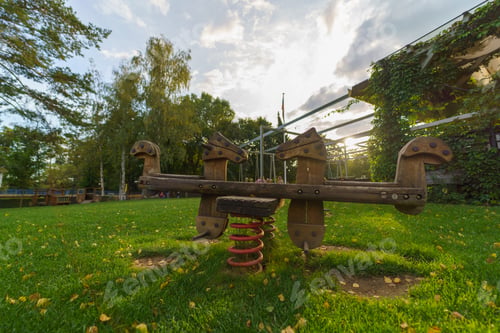 Preview: Outdoor empty wooden playground in restaurant area
